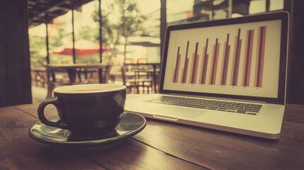Coffee and laptop create a productive atmosphere in a quiet cafe during the day