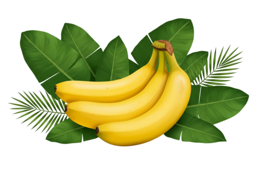 Bunch of Yellow Bananas Surrounded by Lush Green Tropical Leaves