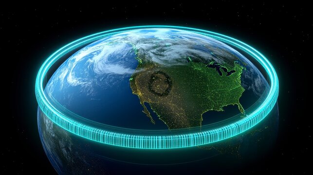 Digital Representation of Earth with Futuristic Energy Ring Concept - Powered by Adobe