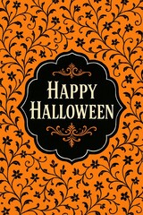 Happy Halloween Orange Damask Pattern Decorative Vintage Frame Design