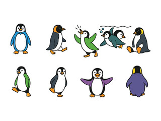 Playful Penguin Collection: A delightful cartoon collection of penguins in various poses and expressions, bringing joy and cheer with their unique character designs. 