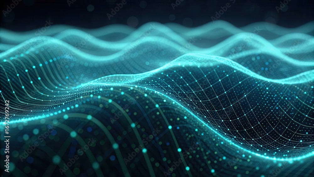 Poster abstract digital wave pattern with low resolution scan effects