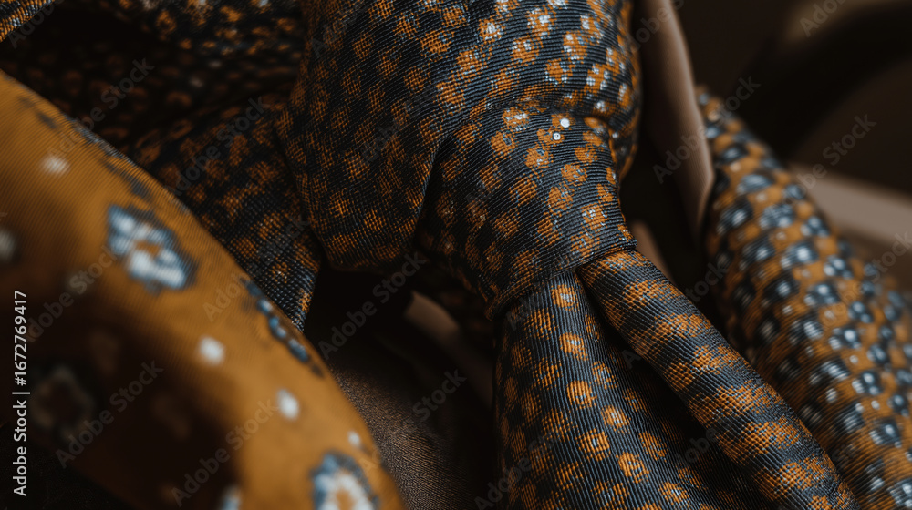 Poster Elegant tie with intricate patterns displayed in a close-up view at a fashion event