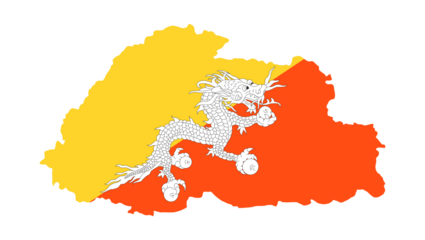 Bhutan Flag Map Outline With Dragon Illustration Isolated On White Background Vector Graphic
