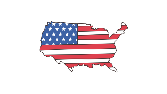 Map of the United States of America filled with the American flag, representing patriotism and national pride