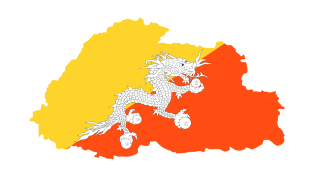 Bhutan Flag Map Outline With Dragon Illustration Isolated On White Background Vector Graphic