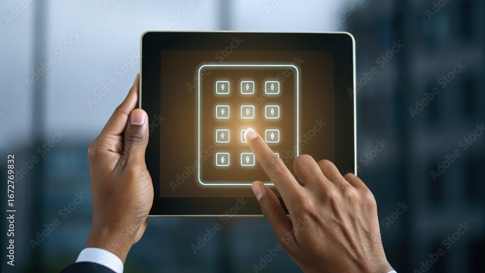 Poster modern touchscreen device for typing secure passwords and access