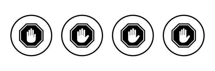 Stop icon logo design. stop road sign. hand stop sign and symbol. Do not enter stop red sign with hand