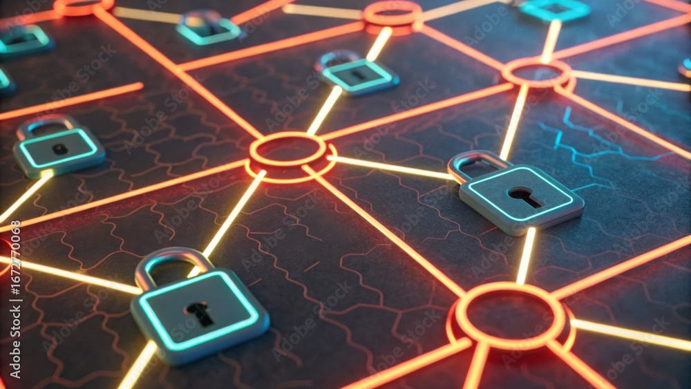 Poster digital authentication protocol with intersecting lock symbols