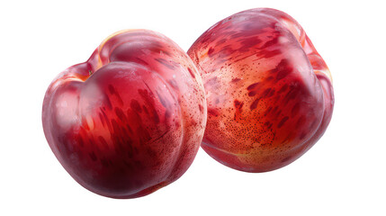 Fototapeta premium A close up shot of two ripe nectarines with a smooth red skin against a black background showing detail