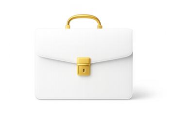 White briefcase with golden lock and handle on transparent background