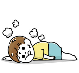 疲れて倒れ込む肥満体型の男の子