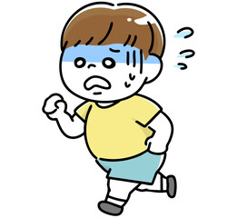 ジョギングをして疲れている肥満体型の男の子