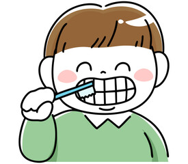 笑顔で歯磨きする肥満体型の男の子