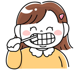 笑顔で歯磨きする肥満体型の女の子