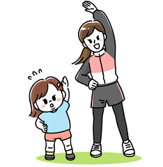 体操する母親と子供