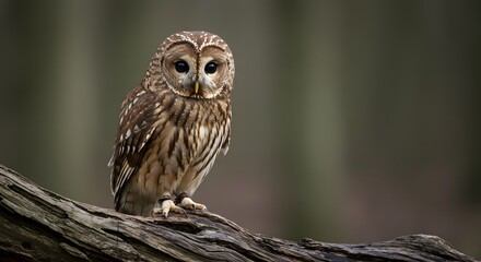 Owl Perched on Branch: A captivating owl, with its mesmerizing eyes and intricate feather patterns, perches regally on a weathered tree branch.