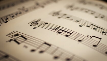 Detailed Close-up of Music Sheet with Notes on a Vintage Background