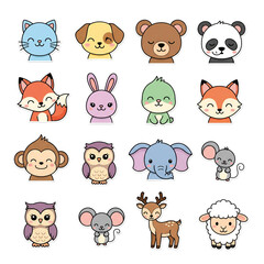 Obraz premium Cute Animal Sticker Pack 