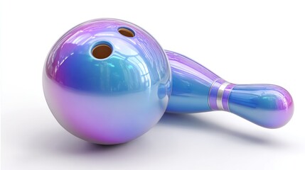 Bowling ball and pins on white background
