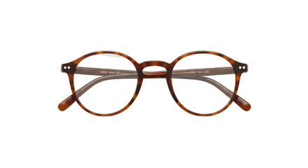 Fototapeta premium A pair of tortoise shell glasses with round frames on a black background in a studio setting view