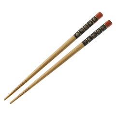 Decorative bamboo chopsticks with red tips isolated on a transparent background black gold