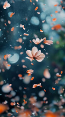 Vibrant Red Petals Gently Falling Amidst Soft Bokeh Lights