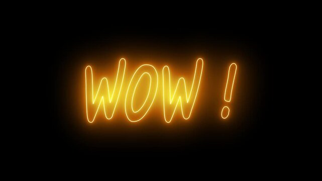 Flashing colored neon WOW text on black background. The word wow on a black background.