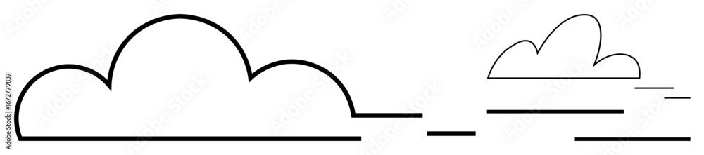 Poster two simple, outlined clouds with horizontal lines suggesting motion and change. ideal for technology