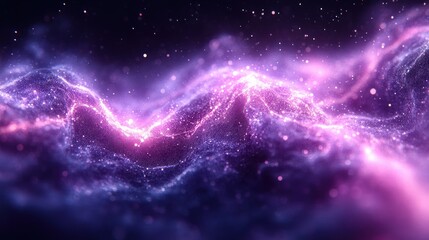 Obraz premium Abstract cosmic nebula, vibrant purple and pink energy waves. Glowing particles