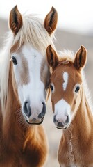 Horses stand close together in a serene outdoor setting during the golden hour of sunset