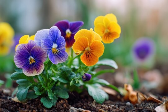 Close up image of vibrant pansies in the garden - Powered by Adobe