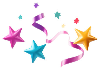 Obraz premium PNG Three confetti stars colorful ribbons illustration.