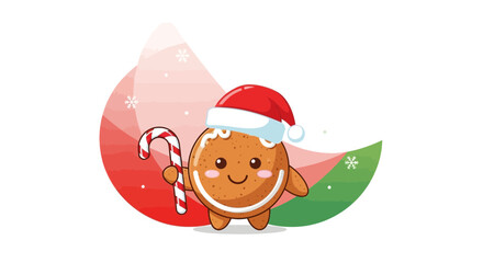 Whimsical Gingerbread Man Sporting Santa Hat, Holding Candy Cane, Holiday Delight