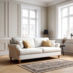 Fototapeta premium Elegant Living Room with Neutral Tones and Cozy Decor Elements