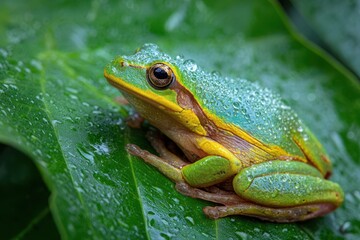 Fototapeta premium Close up of a frog on a leaf