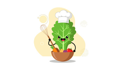 Whimsical Lettuce Chef Prepares Fresh Vegetables With Smiling Enthusiasm