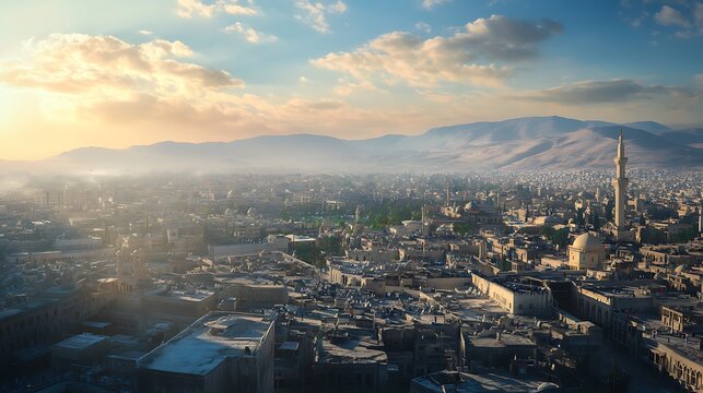 Syria damascus capital evening skyline high resolution picture