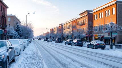 Snow covered street urban