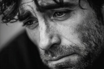 Obraz premium Close up of a sorrowful distressed man