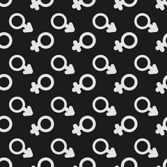 Seamless gender symbol pattern on black background. Minimal black design for wallpaper, textile, wrapping, and decoration.