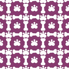 Seamless pattern white dog and cat bones and paw prints, perfect for pet-themed designs and backgrounds. Cute for wallpaper, scrapbooking and wrapping paper.