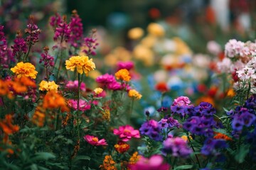 Fototapeta premium Colorful blooms in a garden bed