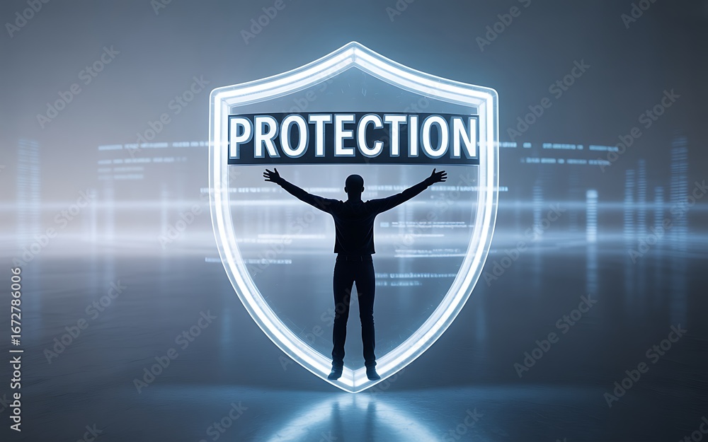 Poster cybersecurity protection shield embracing digital security and data protection in the modern technol