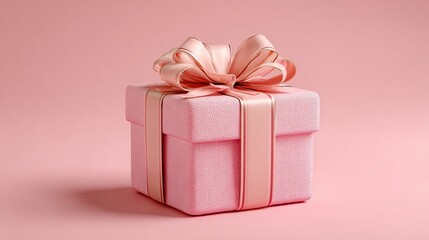Fototapeta premium Elegant pink gift with a matching bow on a pink background. A perfect present for special occasions, symbolizing care and affection.