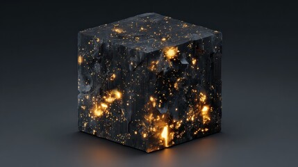Dark cube with glowing specks