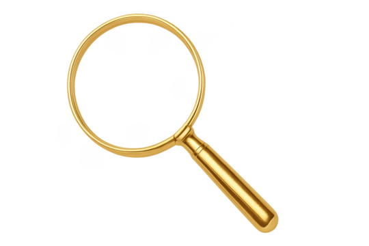 Golden magnifying glass on transparent background is searching - Powered by Adobe