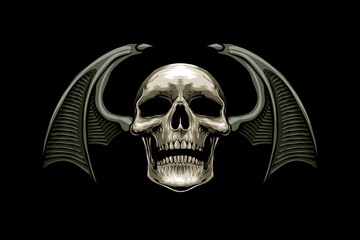 illustration of a skull head with devil wings
