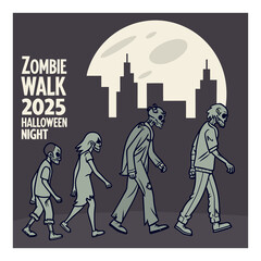 Zombie walk 2025 halloween night city skyline full moon