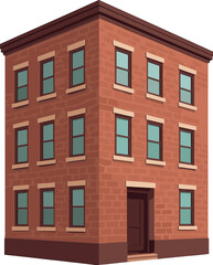 Fototapeta premium A weathered brick corner structure, featuring numerous windows, set against a transparent backdrop